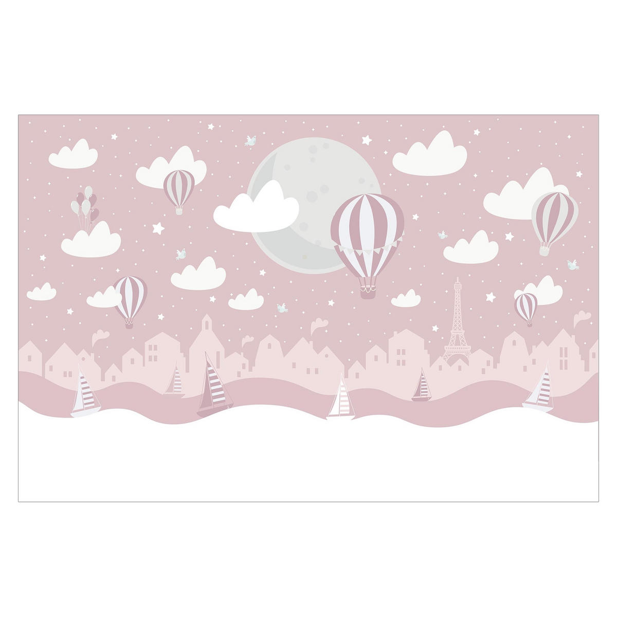 FOTOTAPETE Paris mit Sternen und Heißluftballon in Rosa 384/255 cm - Rosa, Papier (384/255cm) - Bilderwelten