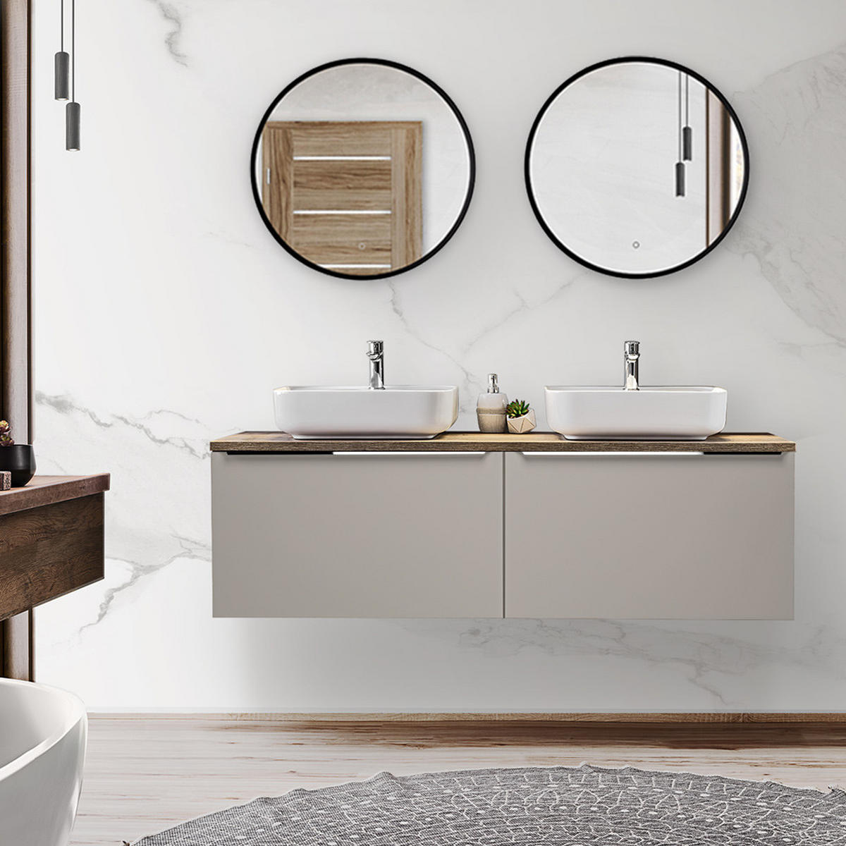 BADMÖBEL-SET 7-TLG. Puebla-56 - Beige, Holzwerkstoff (160/200/46cm) - Lomado