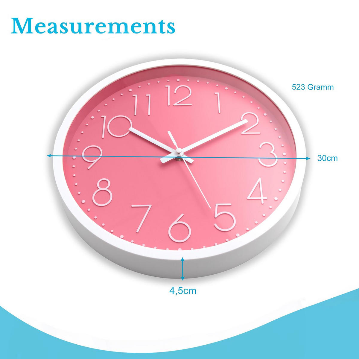 WANDUHR 30.5 cm - Pink, Kunststoff (30.5/30.5/4.5cm) - Intirilife