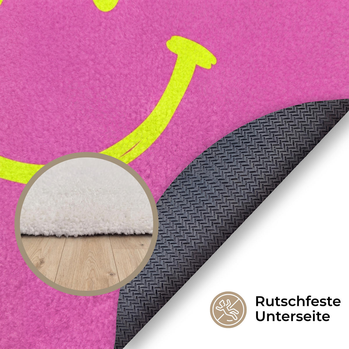 TEPPICH - Smiley - Fröhlich - Rosa - 150x150 cm - Pink, Kunststoff/Textil (150/0.4cm) - OnlyWow