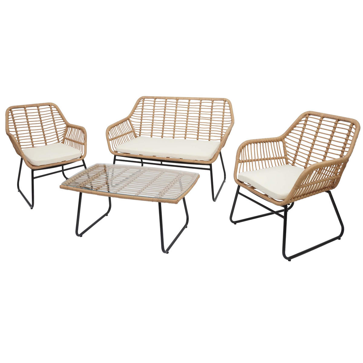 POLYRATTAN GARNITUR G17A Braun, Cremeweiß - Braun/Weiß, Kunststoff - MCW