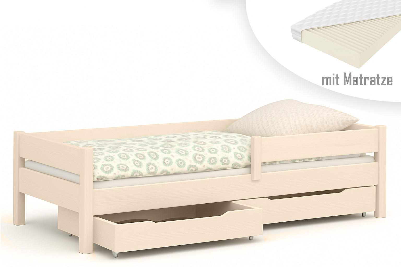 KINDERBETT Mix 160x80 naturweiß mit Schubladen und Matratze - Weiß, Holzwerkstoff (80/160cm) - LUKDOM