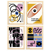 POSTER Set mit 4 abstrakten KubismusAkzeptanz Ästhetische A3 Rahmen aus hellem Holz - Beige, Papier (29.7/3cm) - Nacnic
