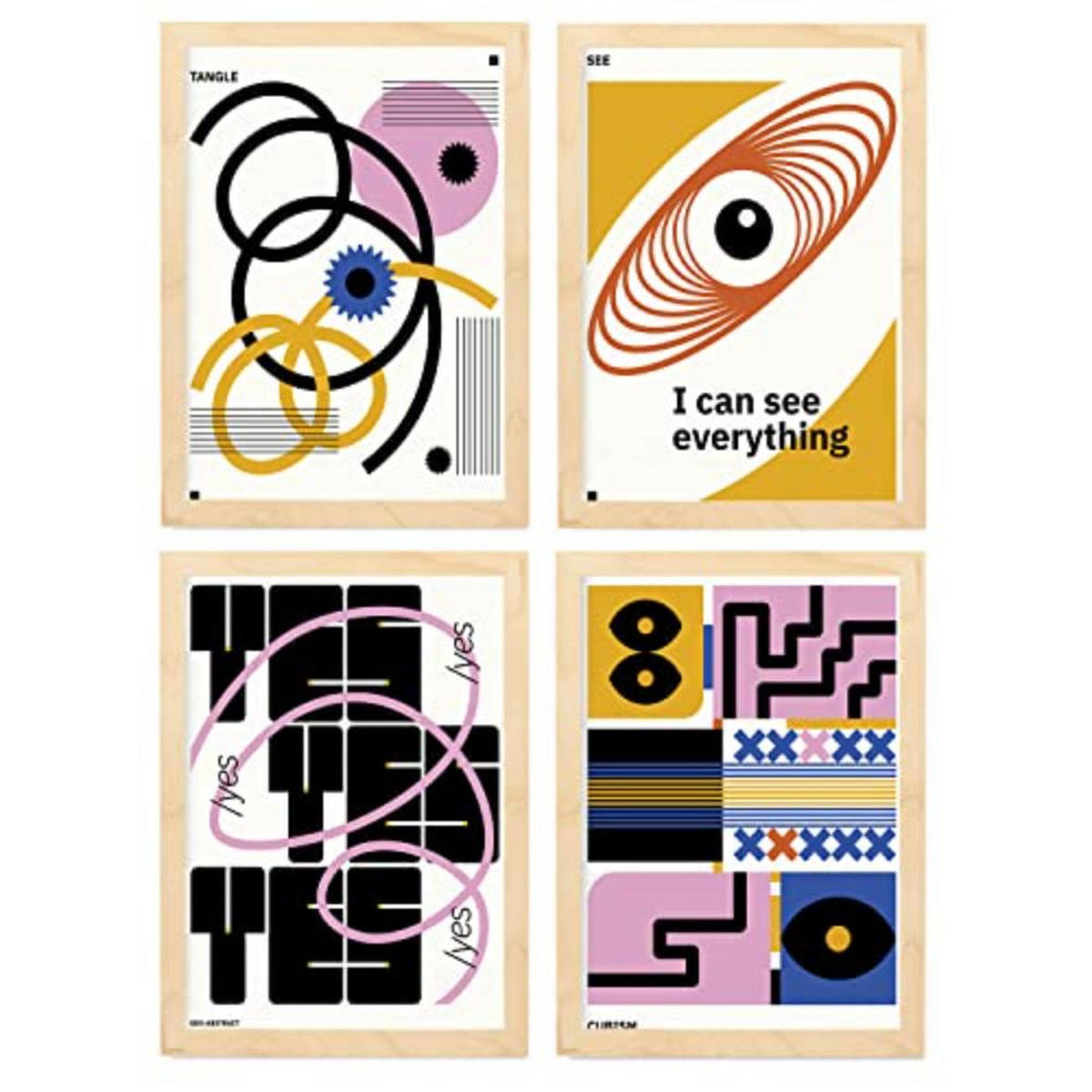 POSTER Set mit 4 abstrakten KubismusAkzeptanz Ästhetische A3 Rahmen aus hellem Holz - Beige, Papier (29.7/3cm) - Nacnic