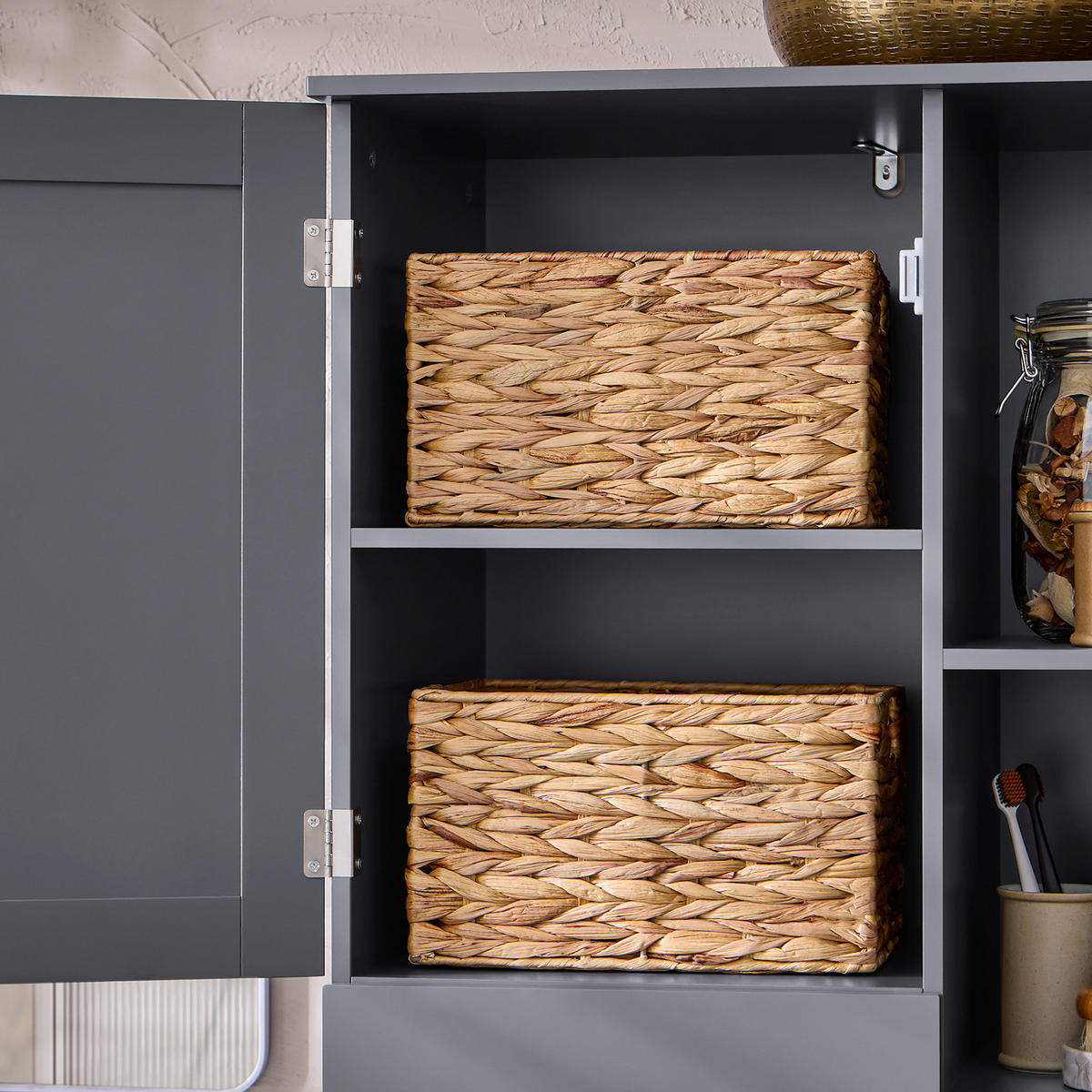 HOCHSCHRANK mit Wäschesack Grau - Grau, Holzwerkstoff (60/170/37cm) - SoBuy