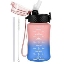 TRINKFLASCHE Kinder 350 ml mit Strohhalm und Zeitmarkierung, BPA-frei, auslaufsicher, Rosa Blau - Multicolor, Kunststoff (8/8cm)
