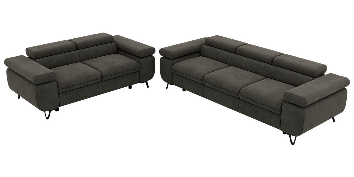 SEDACÍ SOUPRAVA PETER 2+3 - Tmavě šedá Samet - černá/tmavě šedá, kov/textil (262/76/99cm) - MKS