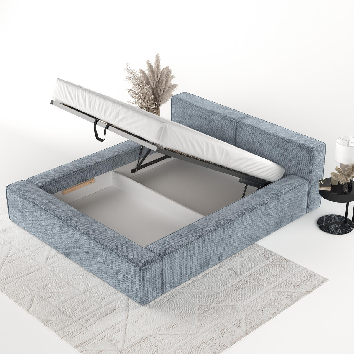 POLSTERBETT Casto mit Stauraum 200/200 cm Hellblau im Bonita Stoff - Schwarz/Naturfarben, Holz/Holzwerkstoff (200/200cm) - AltaBeds