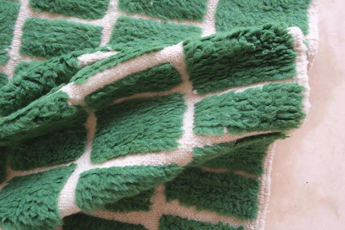 BERBERTEPPICH aus Marokko aus Wolle kariert grün - Grün, Naturmaterialien (200/288cm) - AFK Living