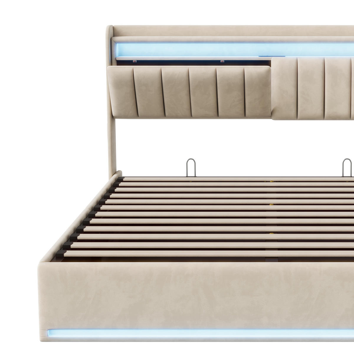 POLSTERBETT Längssteppung 140/200 cm mit Bettkasten & App-LED Samtoptik Beige - Beige, Textil (140/200cm) - Creahappy