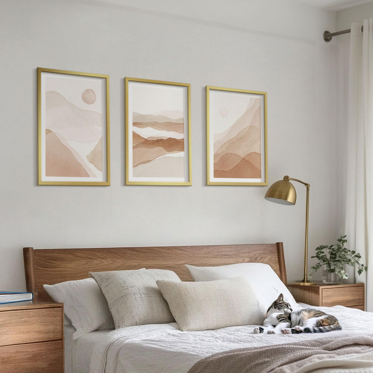 WANDBILDER 3er Set - 40x60 cm Goldrahmen - Abstrakte braune Landschaften - Goldfarben, Kunststoff (40/60cm) - ArtPrintCave