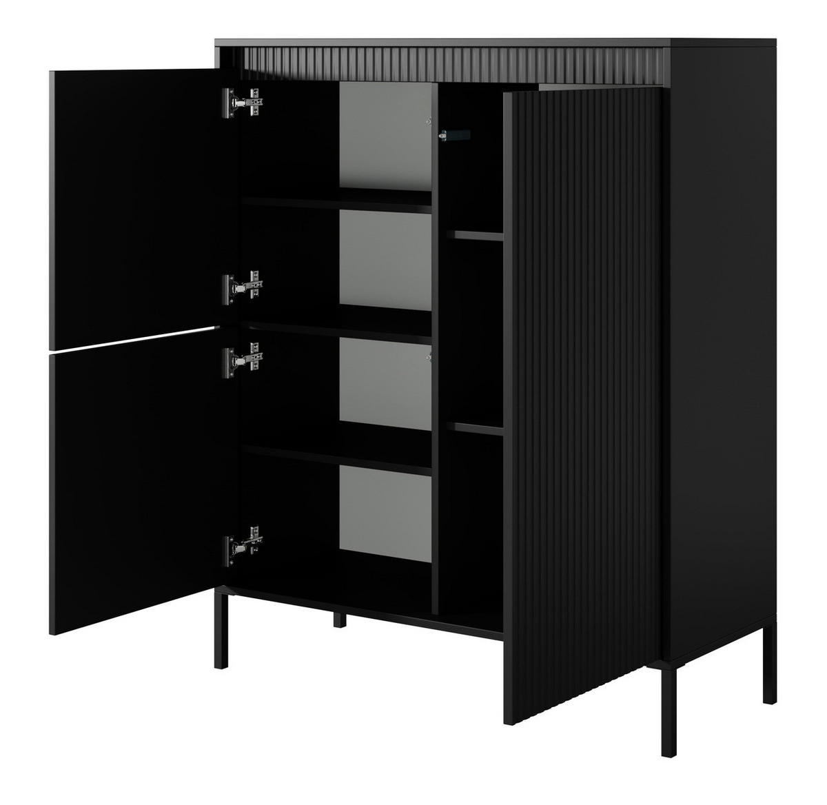 KOMMODE 104 cm Santori, Beine, 2 Türen, Schwarz - Schwarz, Holz/Metall (104/123/40cm) - Emporius
