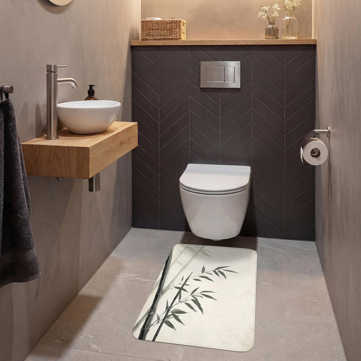 WC PŘEDLOŽKA Japandi - Bambus - béžová 50x80 cm - ecru, textil/plast (50/1cm) - OnlyWow