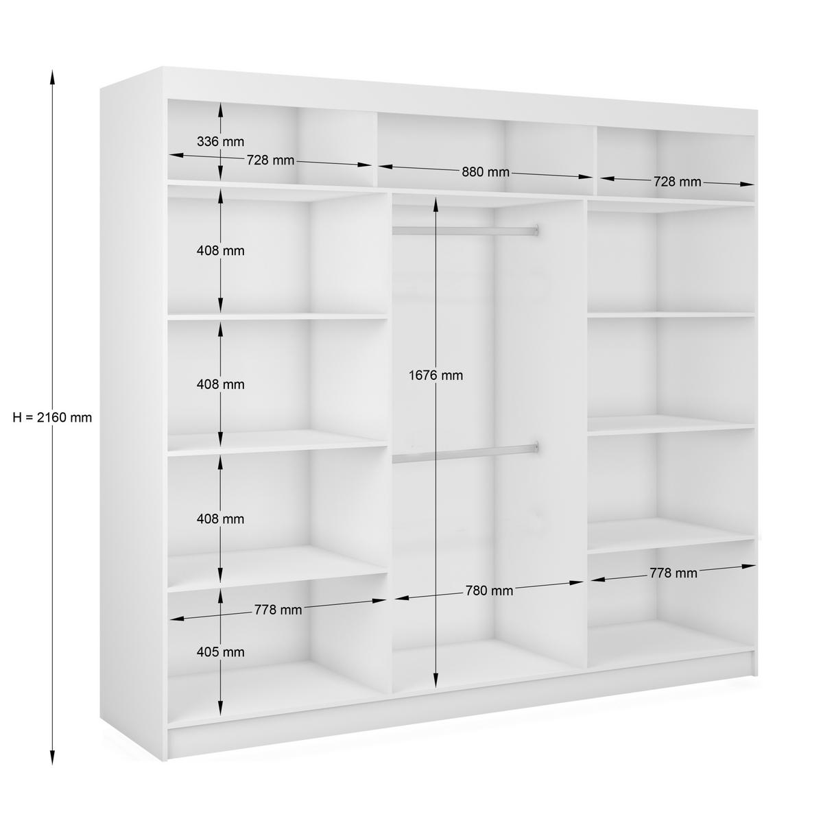 SCHWEBETÜRENSCHRANK SOFIA 240/216/61 cm 3-türig Schwarz - Schwarz, Holzwerkstoff (240/216/61cm) - MASSENO