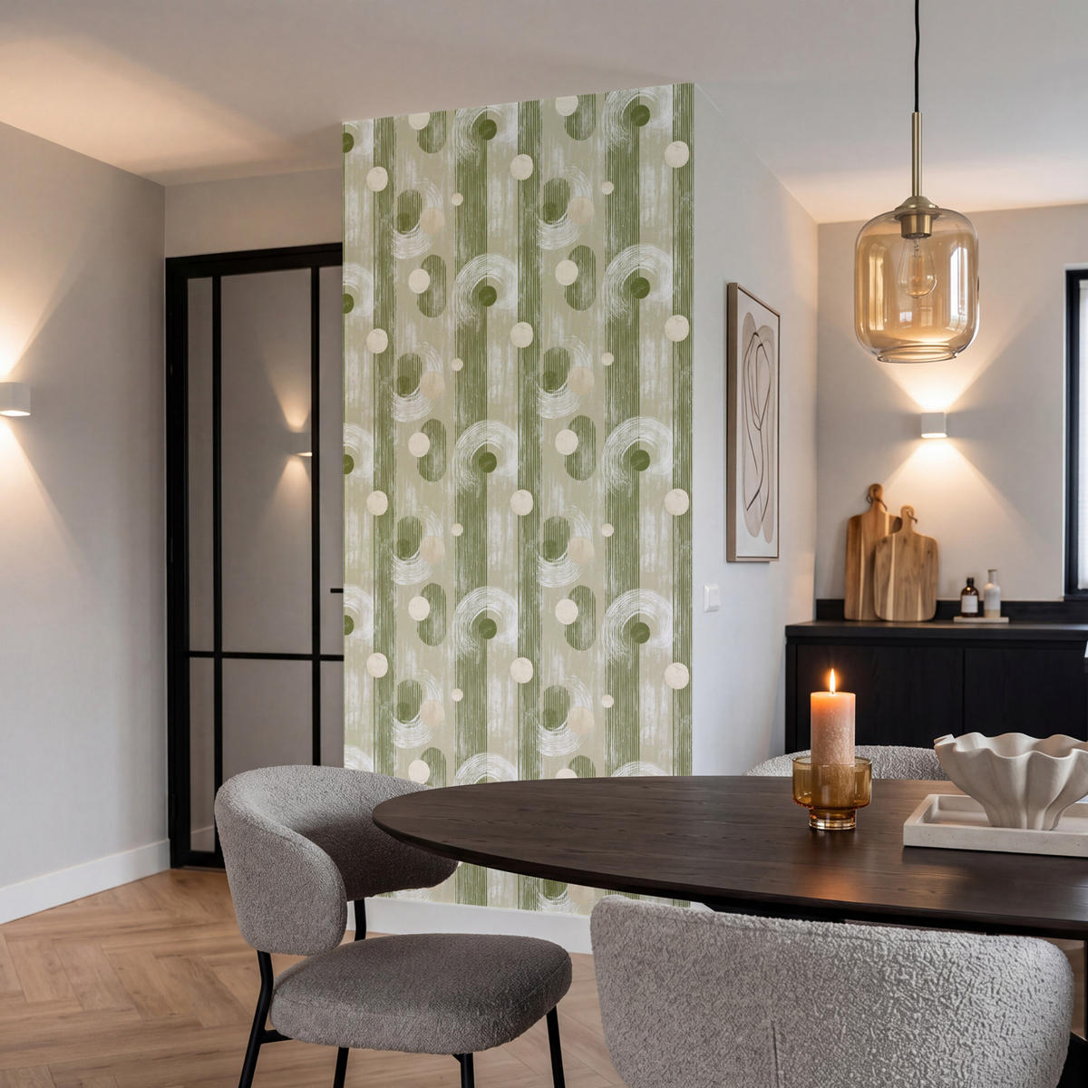 TAPETE - Künstlerisch - Modern - Grün - 100x220 cm - Olivgrün, Papier (100/220cm) - OnlyWow