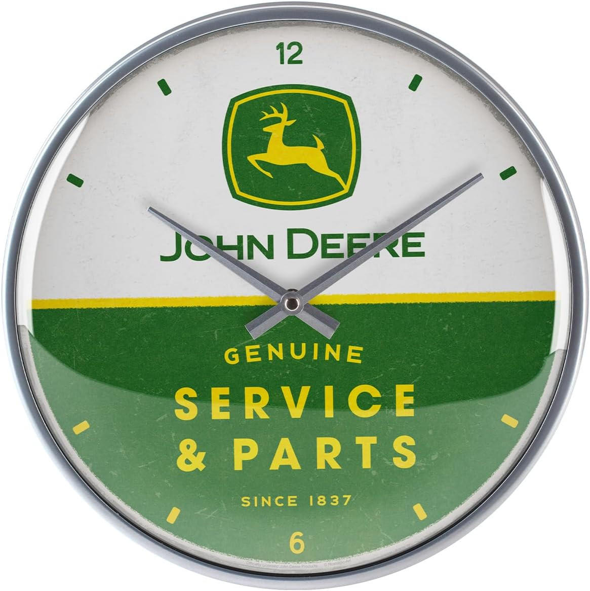 WANDUHR 31 cm John Deere Service & Parts - Weiß/Grün, Metall (31/31/5cm) - Nostalgic-Art
