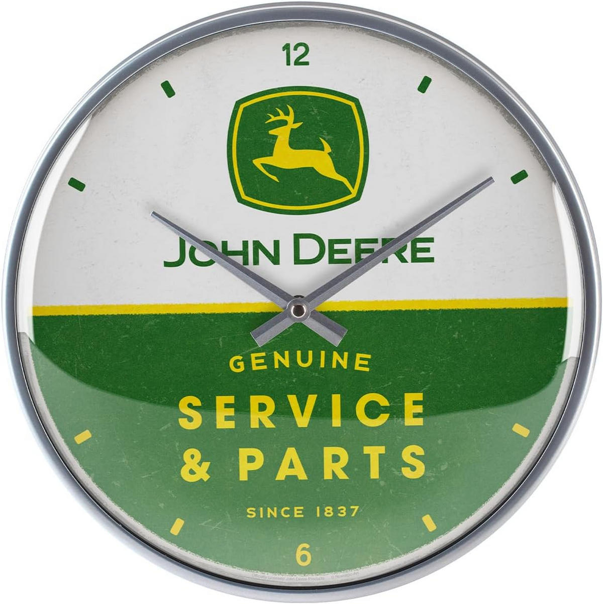 WANDUHR 31 cm John Deere Service & Parts - Weiß/Grün, Metall (31/31/5cm) - Nostalgic-Art