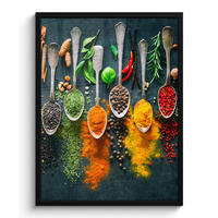 GERAHMTES BILD Kräuter - Gewürze - Löffel 60x80 cm - Currygelb, Papier (60/80cm) - MuchoWow