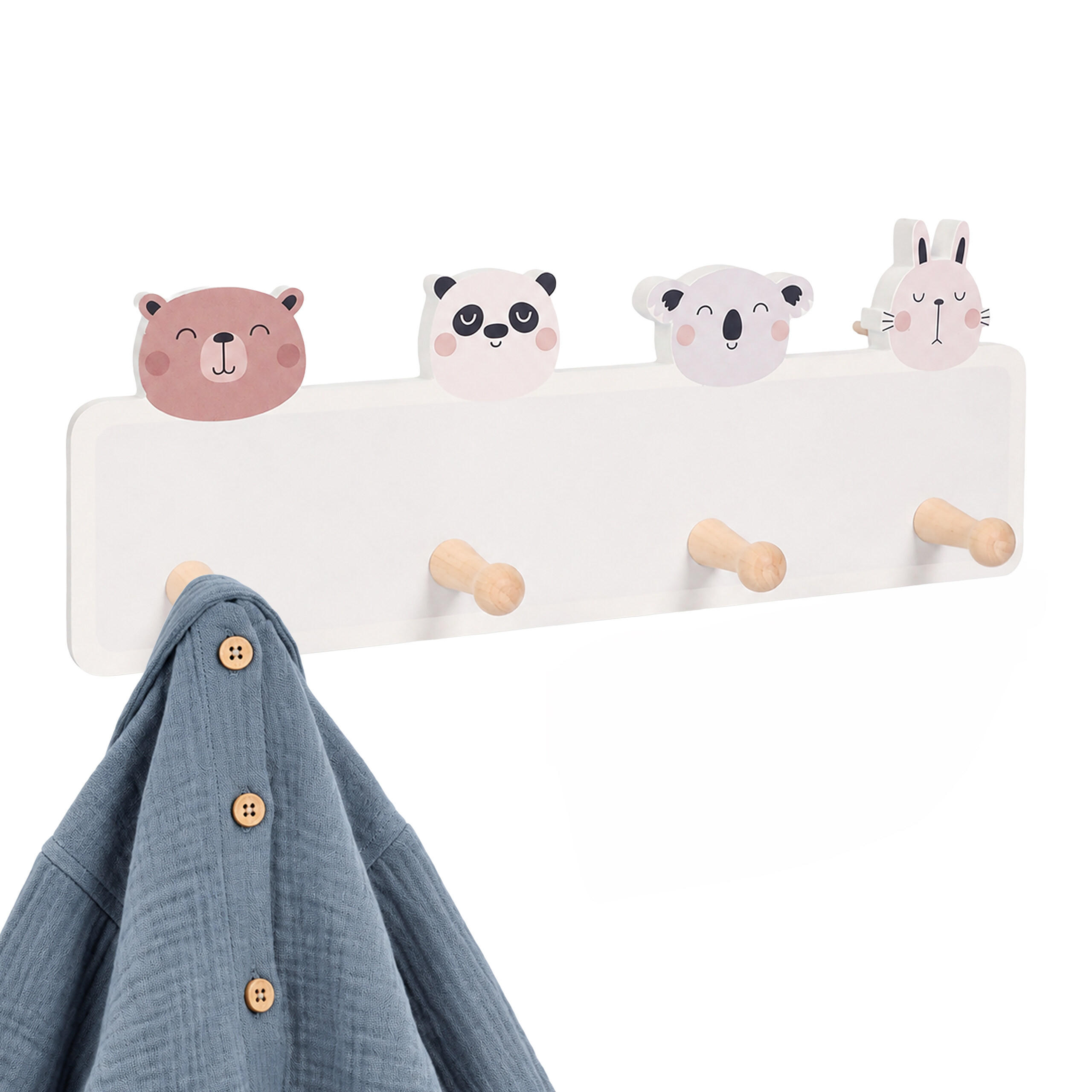 Relaxdays VĚŠÁK Barevný MDF borovicové dřevo 4 háčky 15x38 cm