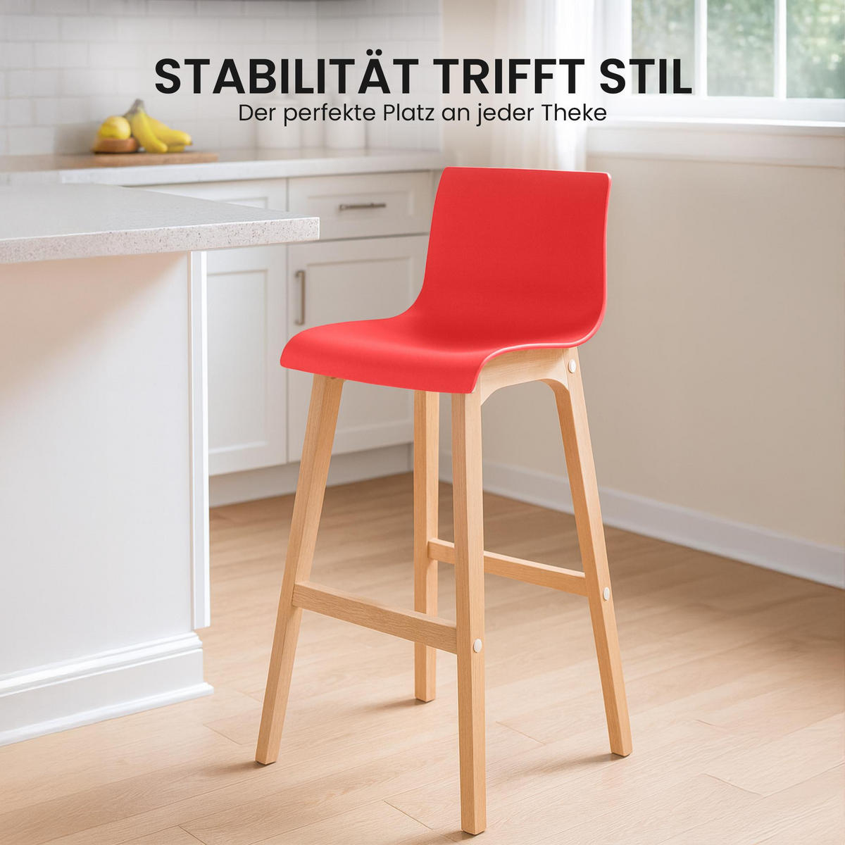 BARHOCKER Holz rot - Eukalyptusholzfarben/Rot, Holz (41/102/46cm) - CLP