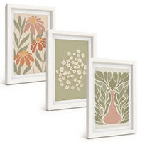BILDER SET 3er Set - 20x30 cm Weißer Rahmen - Florale Boho-Muster - Weiß, Kunststoff (20/30cm) - TULUP