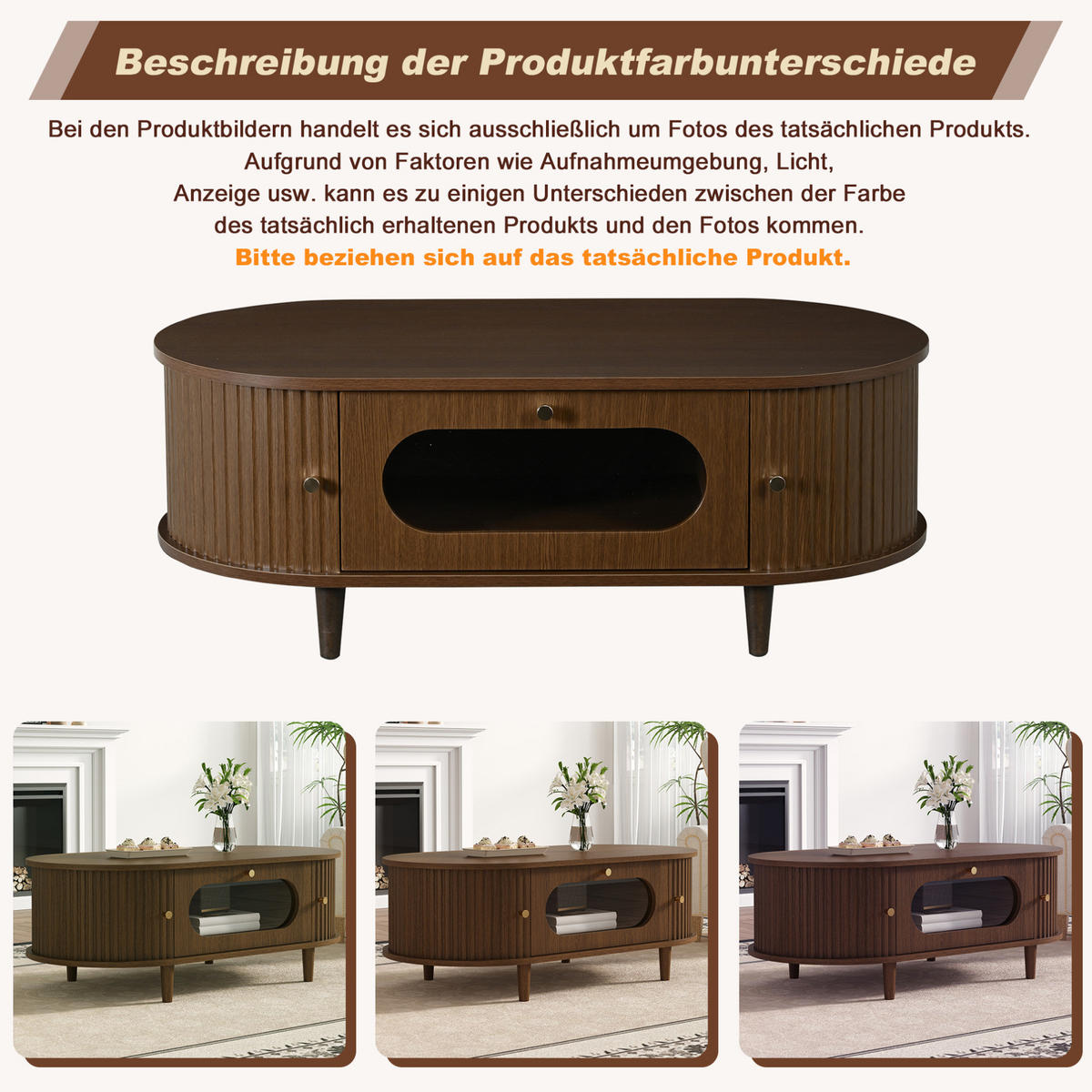 KONFERENČNÍ stolek z MDF 100x50x36 cm ořechová barva se zásuvkou a roletovými dvířky, minimalistický design - barva vlašského ořechu, kompozitní dřevo (100/50/36cm) - Modfu