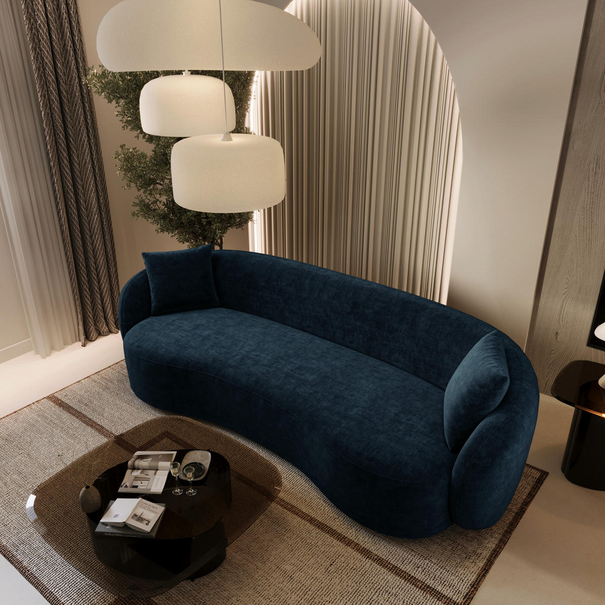 SOFA 3-Sitzer Rastergewebe mit weichem Griff Nachtblau 210cm - Dunkelblau, Textil (210/67/96cm) - Sia Home