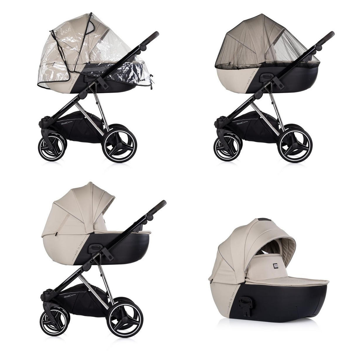 KOMBIKINDERWAGEN 3in1 Imperium beige Babyschale Babywanne Tasche Korb Gurt - Beige, Metall (98/59/110cm) - Chipolino