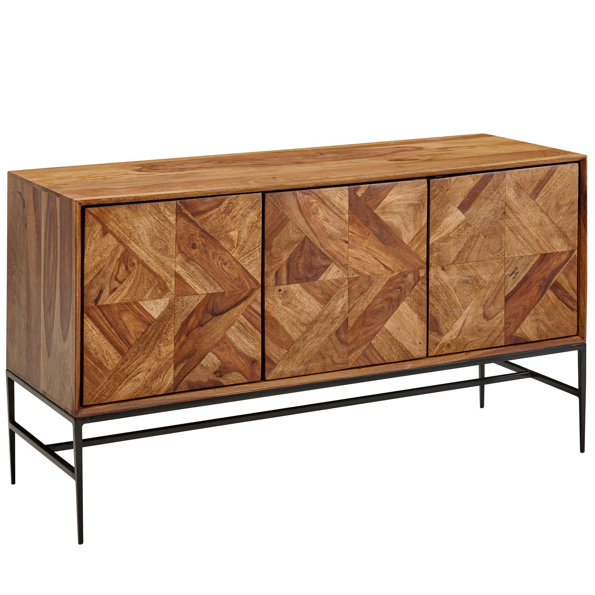 SIDEBOARD – Mango Massivholz/Metall, 123x70x45 cm, mit Türen - Schwarz/Braun, Holz/Metall (123/70/45cm) - KADIMA DESIGN