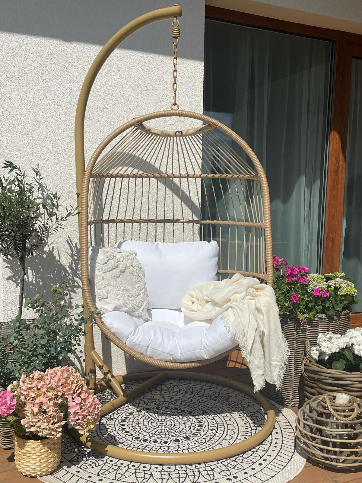 HÄNGESESSEL mit Gestell PE Rattan/Flechtseil natürlich 102 cm Alba - Beige, Kunststoff (102/200/102cm) - Beliani