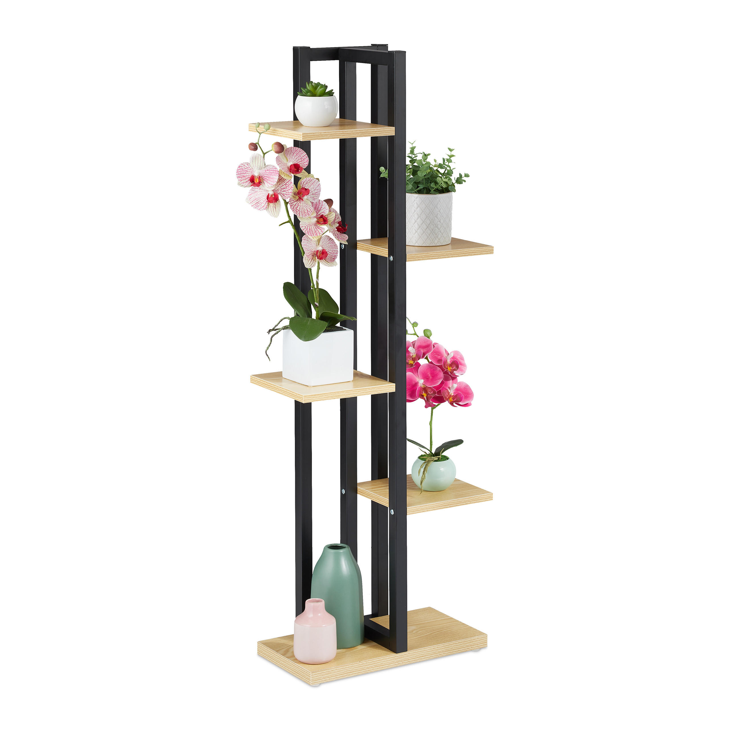 ETAJERA-PENTRU-PLANTE Maro deschis Negru 5-niveluri