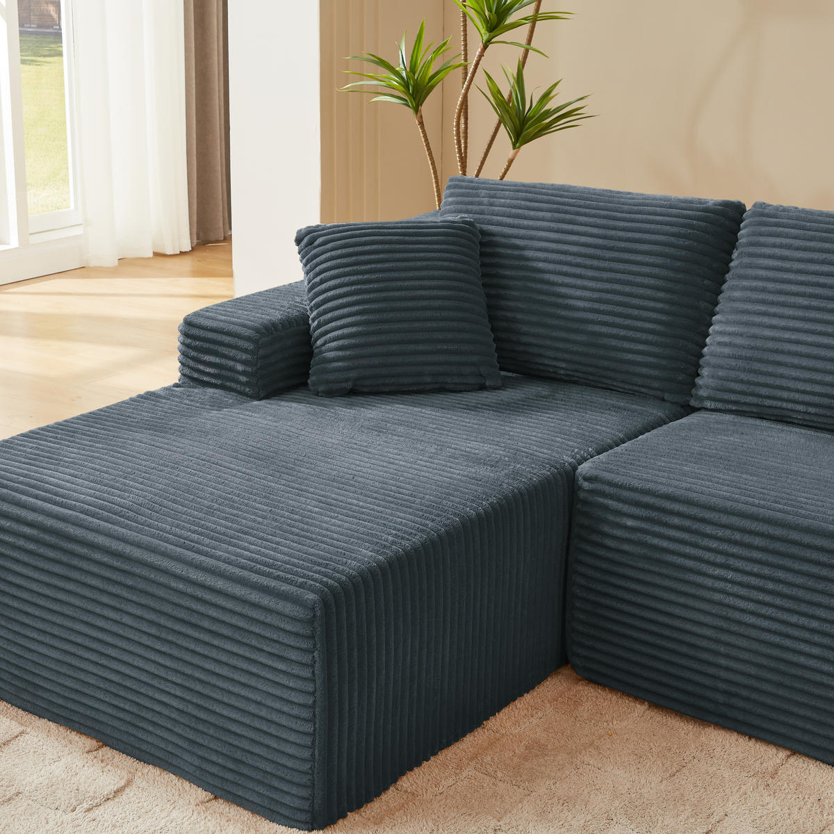 ECKSOFA Cord Dunkelgrau mit Rückenkissen und Nackenkissen - Dunkelgrau, Textil (252.5/163cm) - WISHDOR
