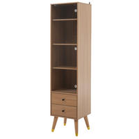 VITRINE in Naturfarben mit Glastür und 2 Schubladen für Wohnzimmer, B39,8/T35/H160 cm - Transparent/Naturfarben, Glas/Holzwerkstoff (39.8/160/35cm) - STILVORA