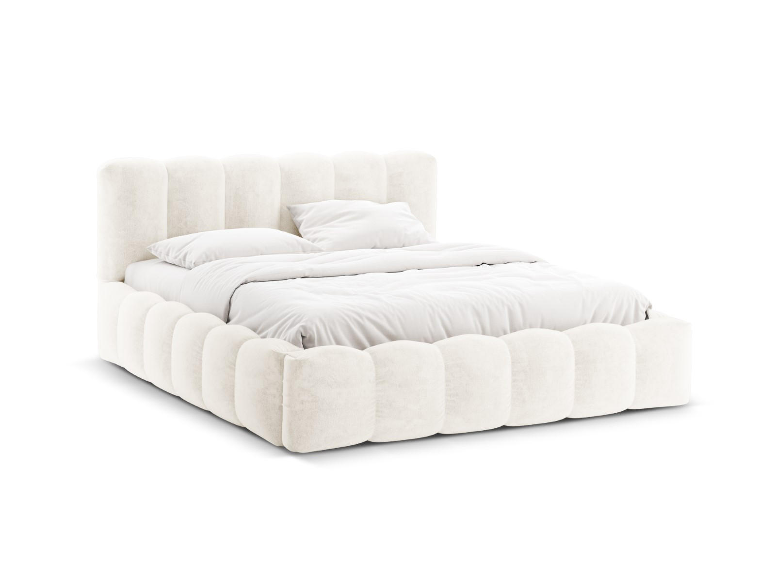 BETT mit Bettkasten und Kopfteil Lupine aus Chenille-Stoff leichtes beige 140x200cm - Creme, Textil (140/200cm) - Micadoni