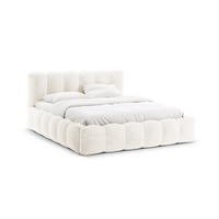 BETT mit Bettkasten und Kopfteil Lupine aus Chenille-Stoff leichtes beige 200x200cm - Creme, Textil (200/200cm) - Micadoni