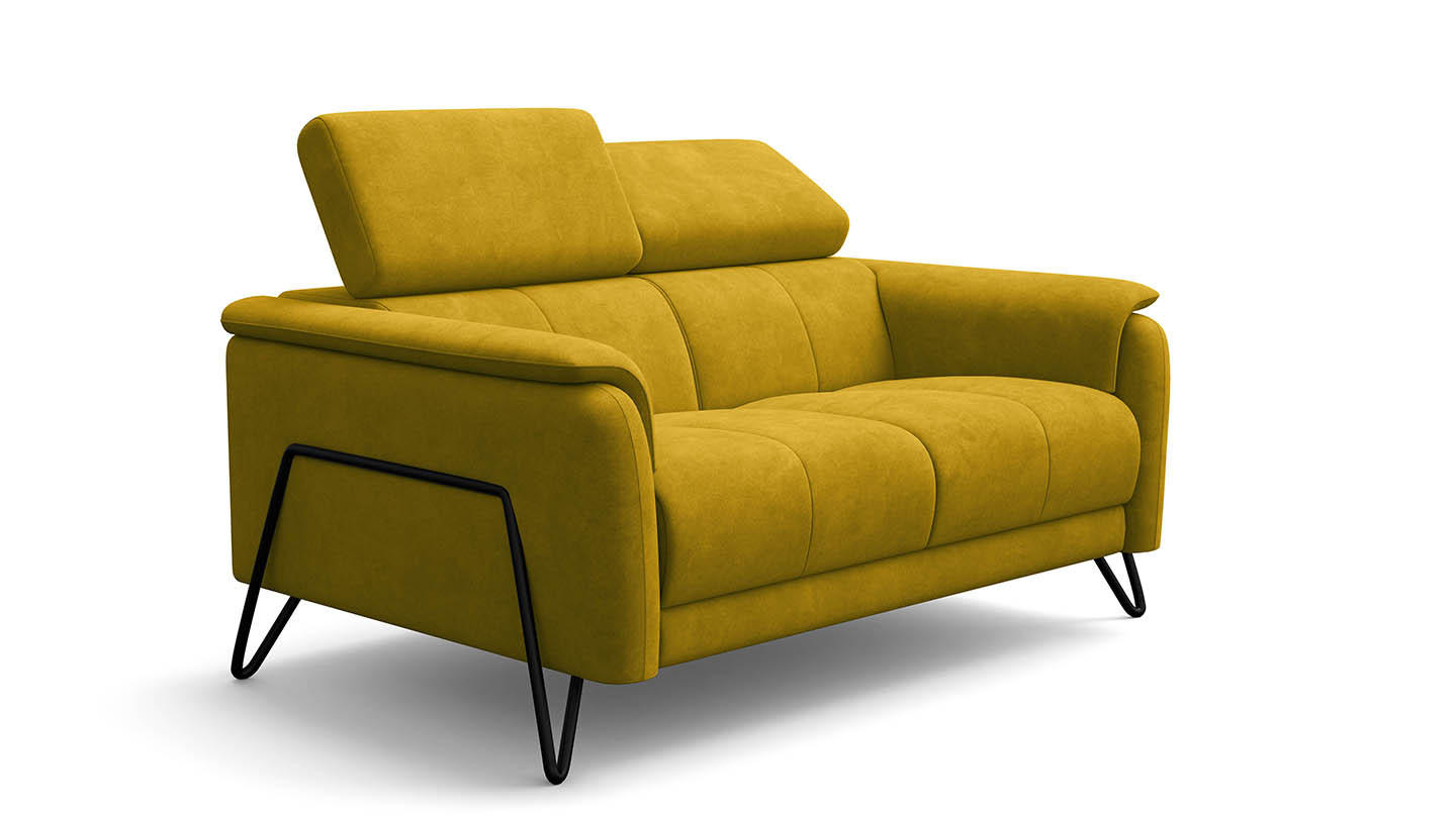SOFA RODEN 2-Sitzer, dunkegelb, Veloursstoff - Gelb, Holz/Textil (152/82/103cm) - Wozimo