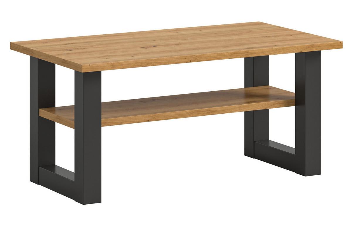 COUCHTISCH Eiche, grau 90 x 50 cm, Wohnzimmertisch mit Ablage - Dunkelgrau/Eiche Artisan, Holzwerkstoff/Metall (90/50/42cm) - Inn.Furn