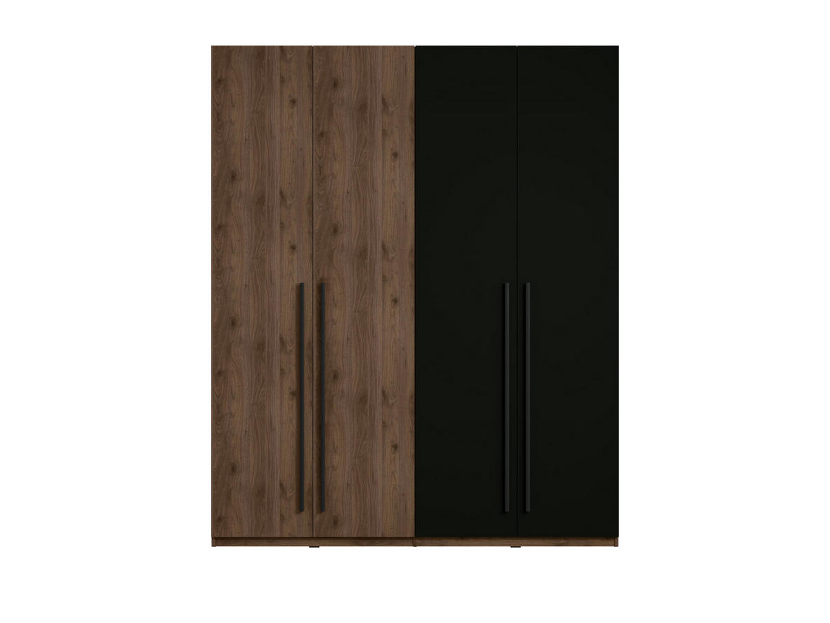 KLEIDERSCHRANK WENOVA 20 - 179,2×220,5×57,8 cm 4 Türen mit Kleiderstange Walnuss Elegant / Schwarz Onyx - Walnussfarben/Schwarz, Holz/Holzwerkstoff (179.2/220.5/57.8cm) - Milaros Markt