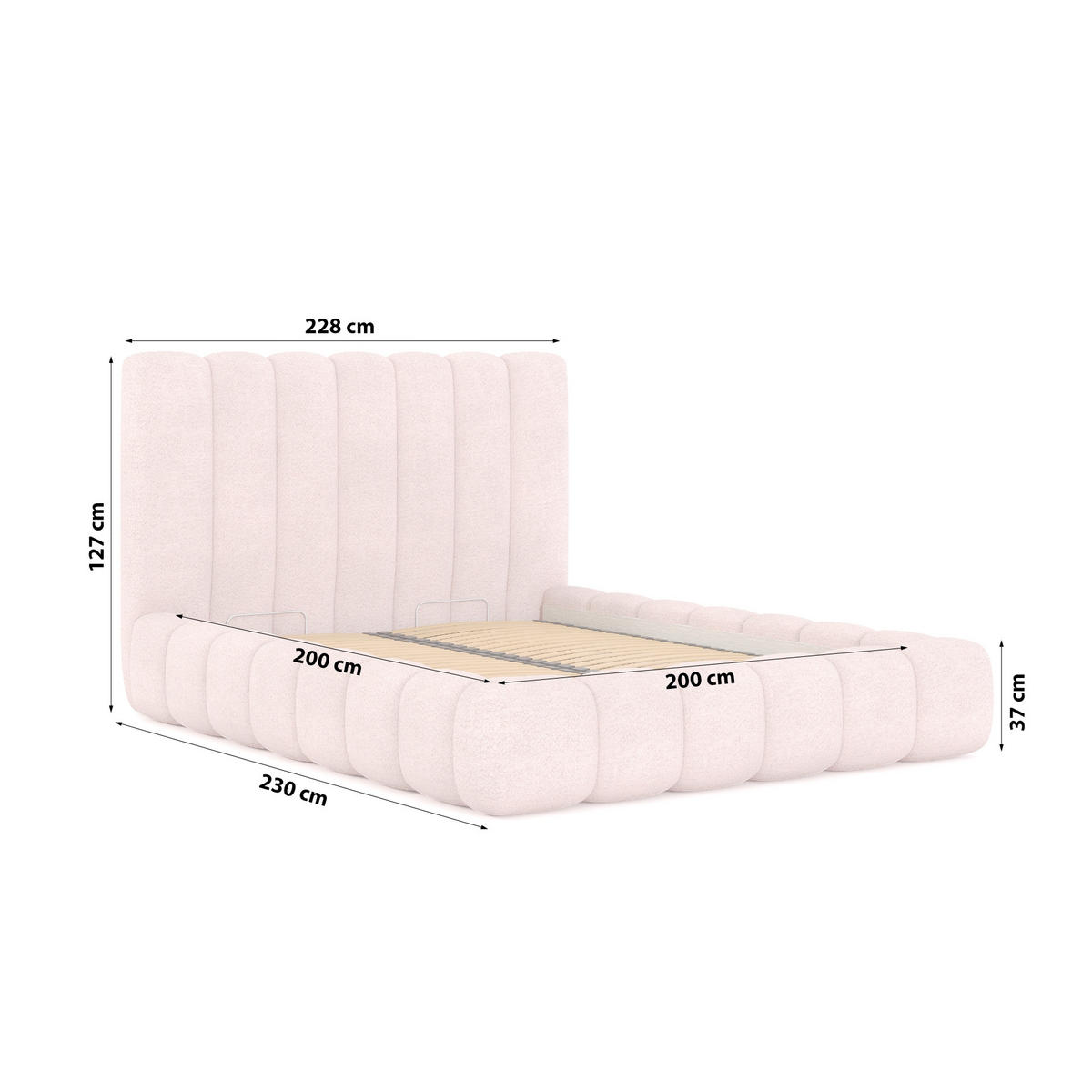 POLSTERBETT aus Polyester Elvert 200x200 cm, Hellrosa - Hellrosa, Textil (200/200cm) - Meblito