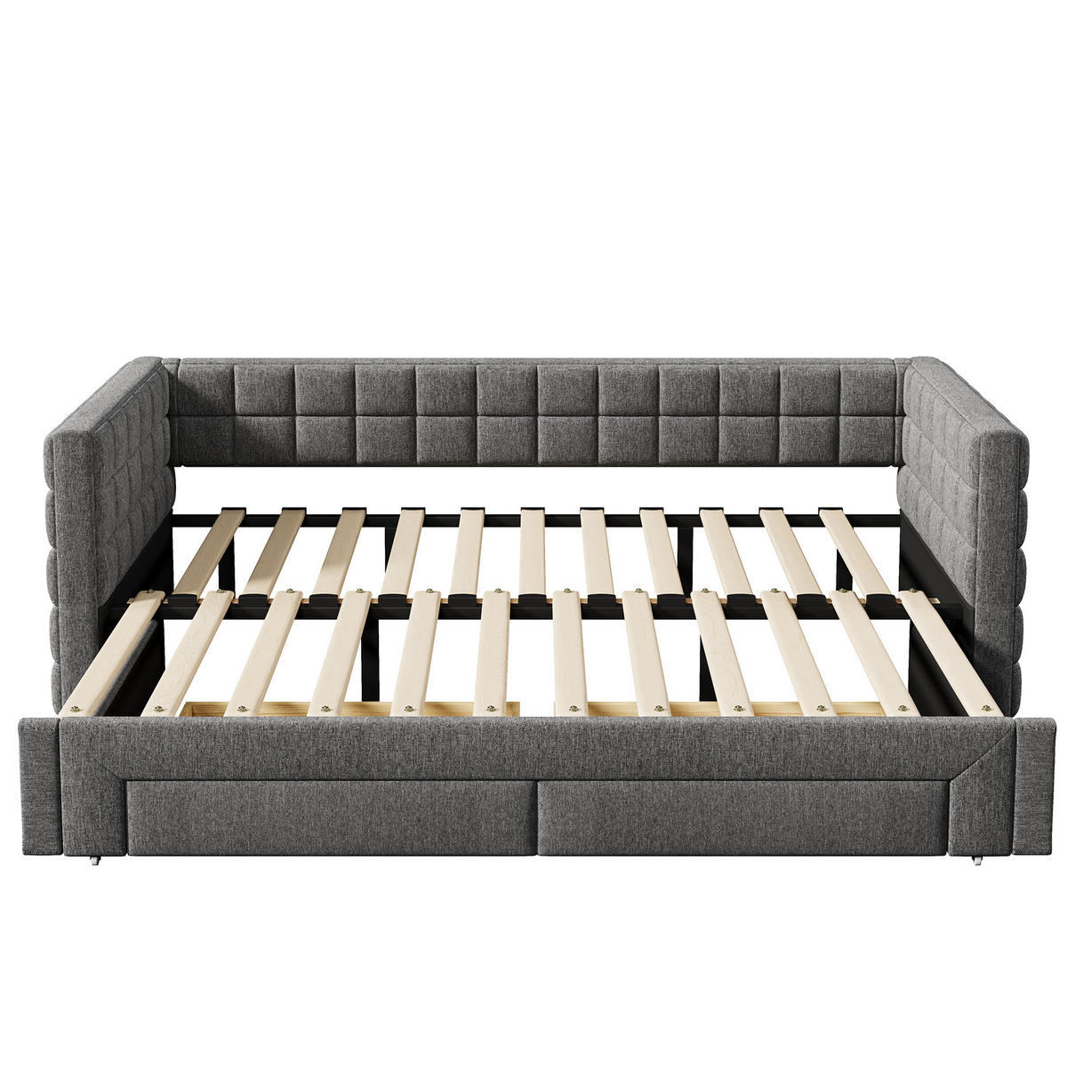 BETT mit Kopfteil 90/200 cm, ausziehbar auf 180 cm, mit 2 Schubladen, grau - Grau, Textil (90/200cm) - BEAOK