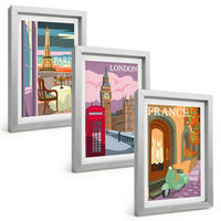 BILDER SET 3er Set - 20x30 cm Silberner Rahmen - Ansichten Paris London Retro - Silberfarben, Kunststoff (20/30cm) - TULUP