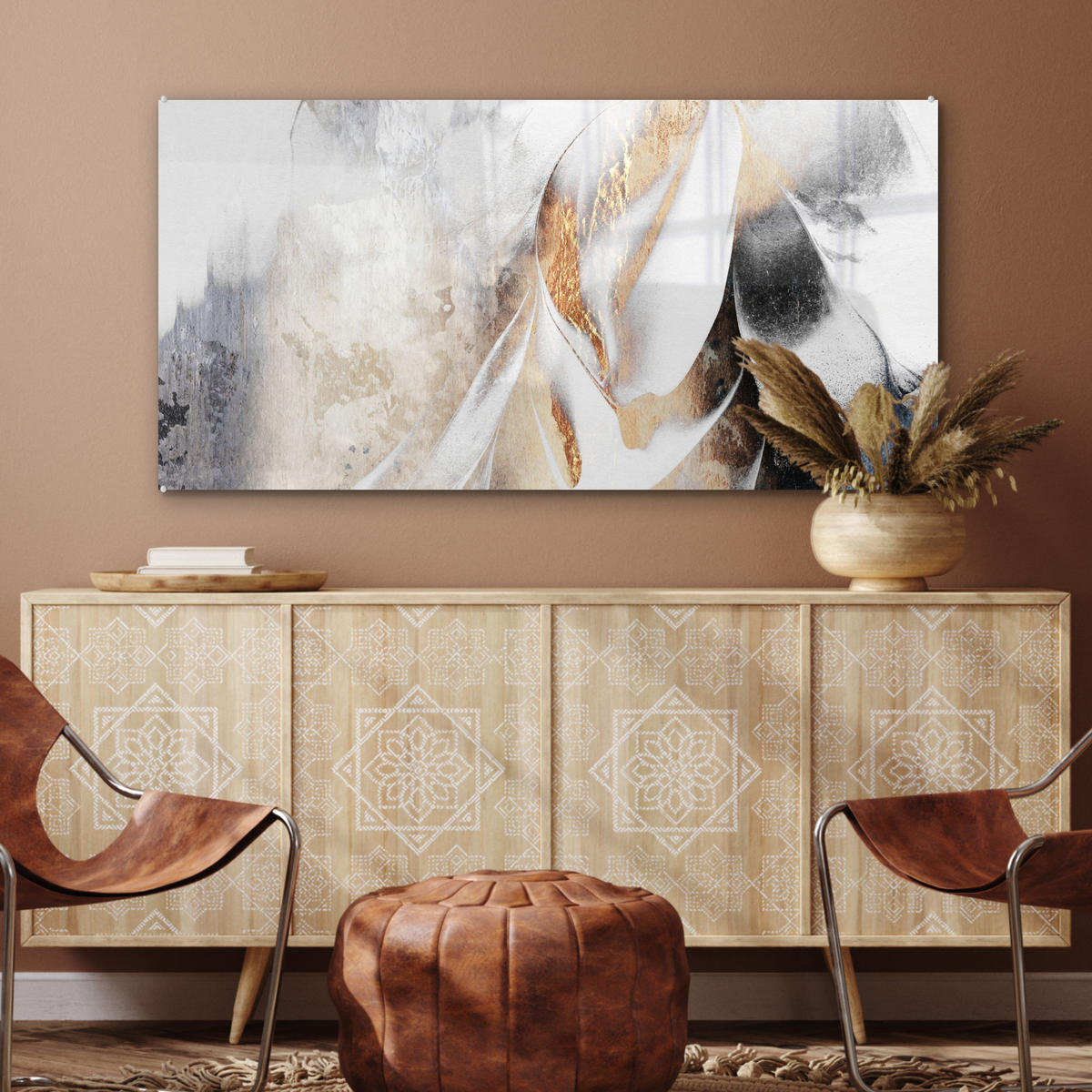 ACRYLGLASBILD Luxus - Abstrakt - Gold - Weiß 120x60 cm - Goldfarben, Glas (120/60cm) - MuchoWow