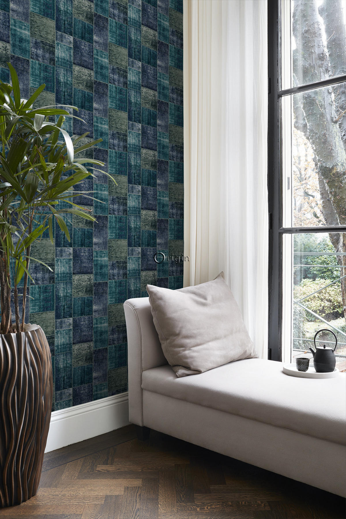 TAPETE Kelim-Patchwork 53 cm x 10.05 m - Türkis, Papier (53/1000cm) - Origin Wallcoverings