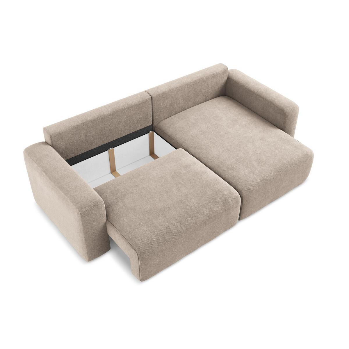 ECKSOFA mit Schlaffunktion rechts Chenille Stoff Beige - Beige/Schwarz, Kunststoff/Textil (244/149cm) - LaMiaSofa