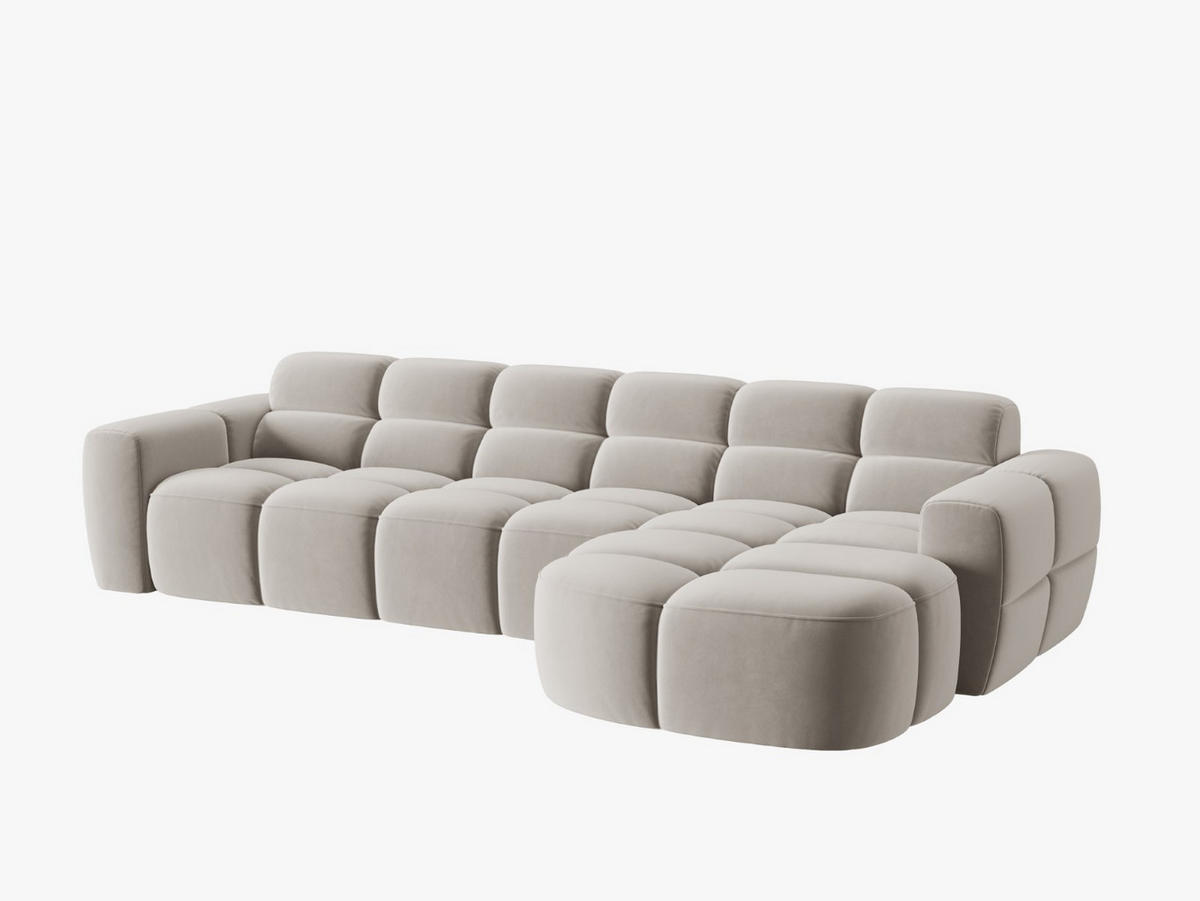 ECKSOFA rechts Lisa aus Samt leichtes beige 4 Sitzplätze - Creme, Textil (170/310cm) - Micadoni
