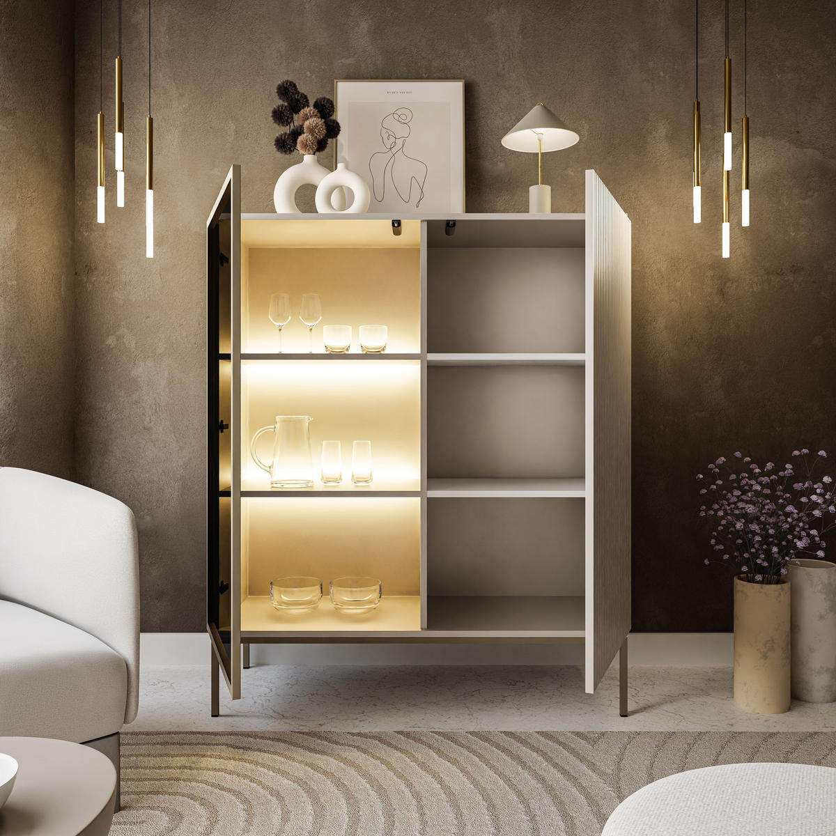 VITRINE ECLIPSE WT104 mit Beleuchtung,KASCHMIR - Kaschmir, Holzwerkstoff (104/126/39cm) - Lookway