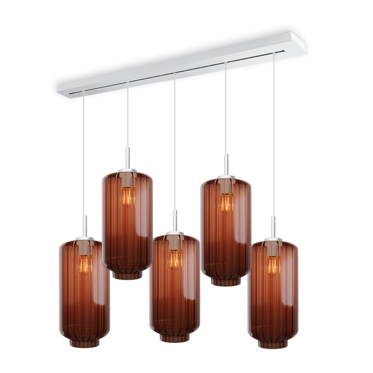 HÄNGELEUCHTE Velo 5-flammig Braun Ø 18cm - Braun/Weiß, Glas (18/18/33cm) - s.luce