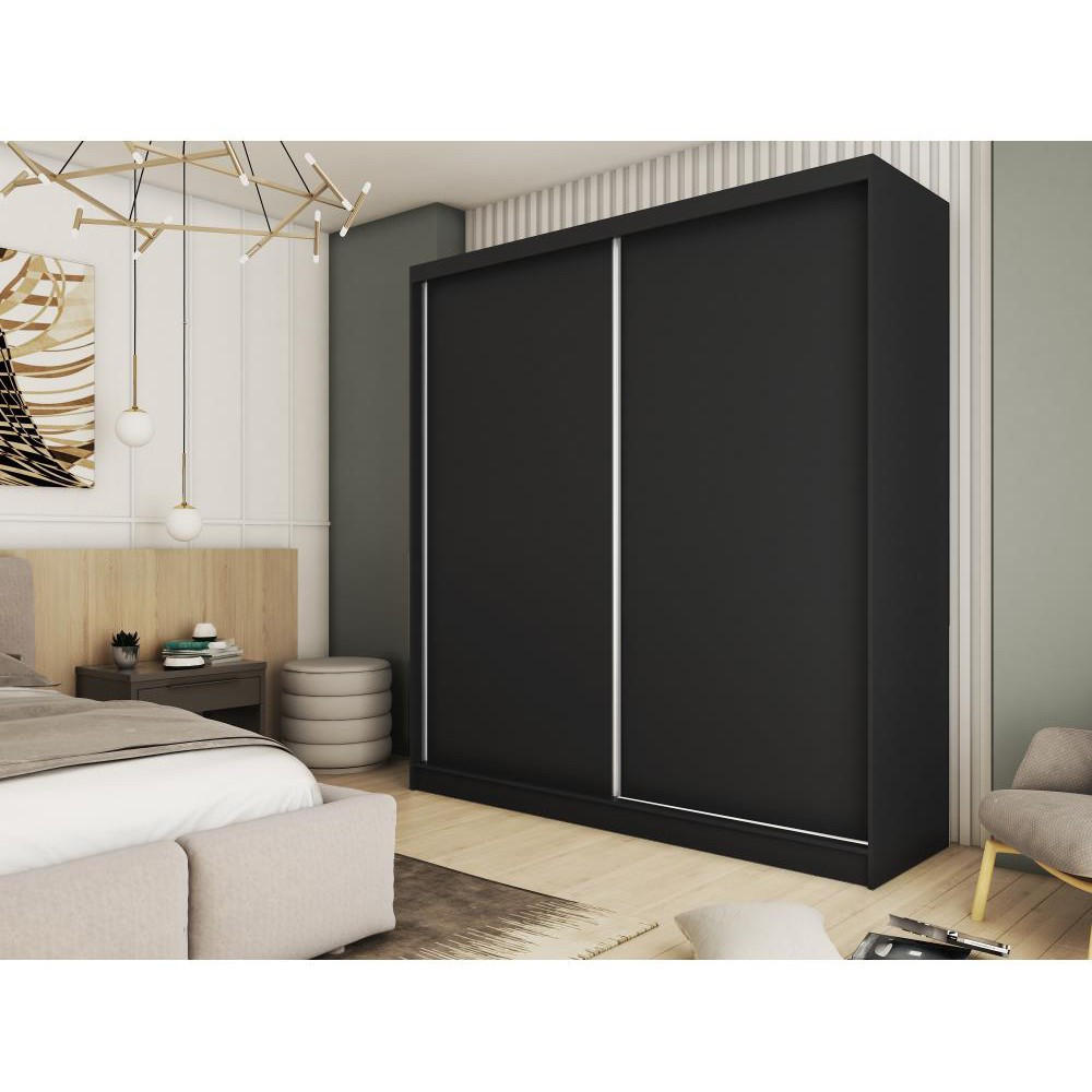 SCHWEBETÜRENSCHRANK Mario 200/216/61 schwarz - Schwarz, Holzwerkstoff (200/216/61cm) - Beautysofa