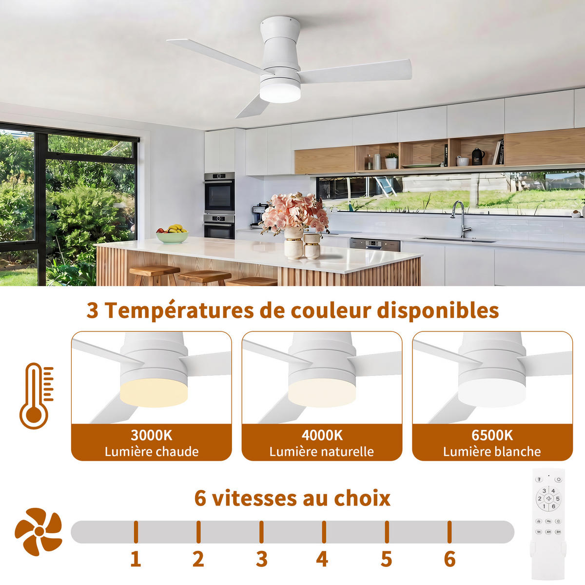 DECKENVENTILATOR 106,6cm Direktmontage Weiß 3 Flügel LED Licht - Weiß, Kunststoff (107/107/47cm) - CASIVA