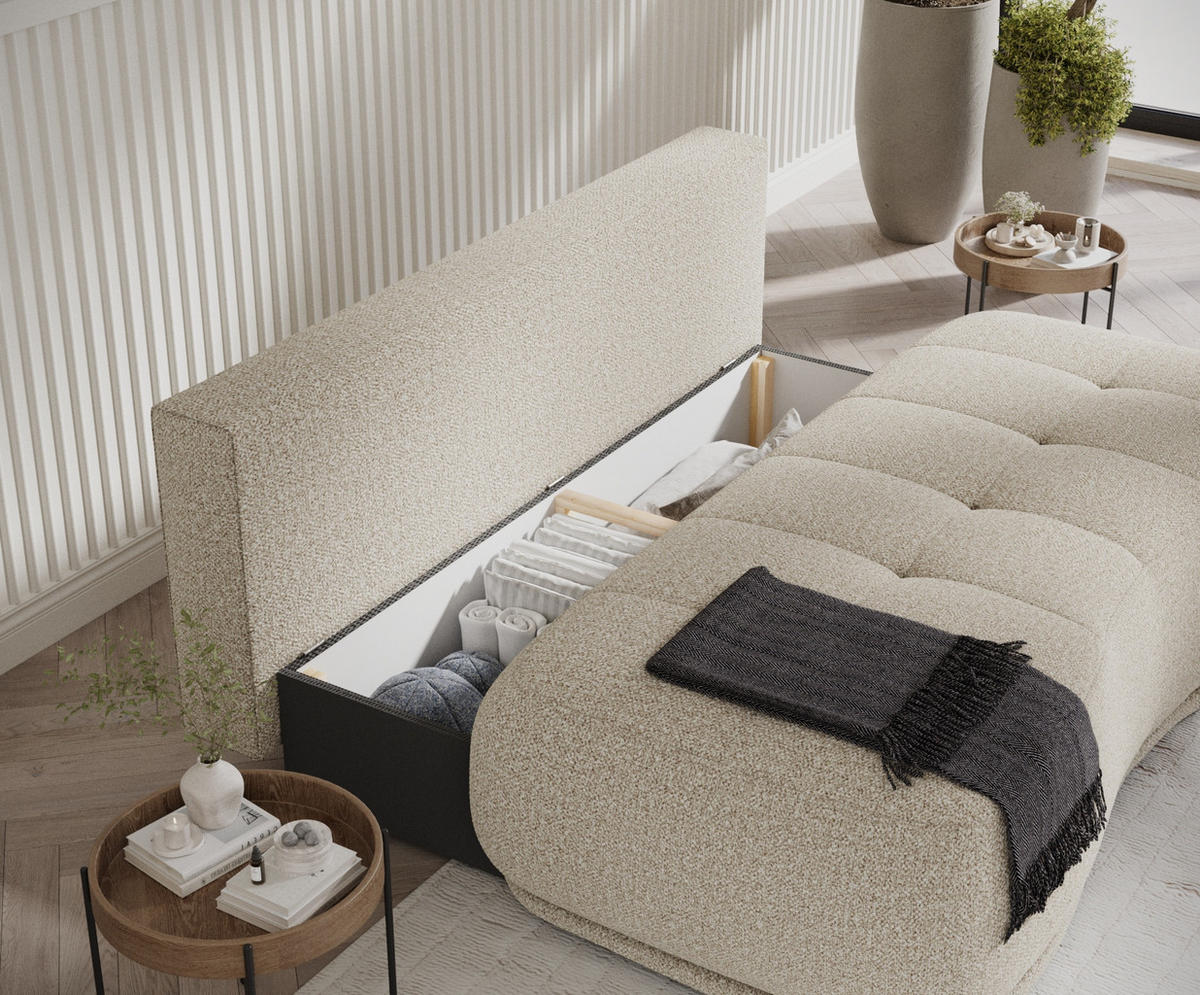 SCHLAFSOFA Cirrus Beige Plüschstoff - Beige/Schwarz, Holz/Holzwerkstoff (206/95/105cm) - Maison de Reve